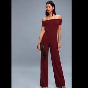 Burgundy off the shoulder jumpsuit- tags still on!